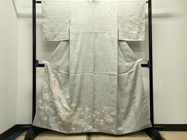 平和屋着物●訪問着　御所車萩文　たたき染め　金彩　正絹　逸品　未使用　CABI0476gh