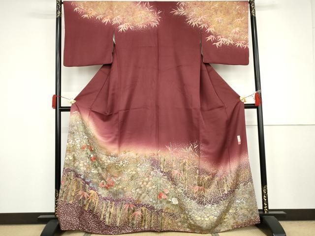 平和屋着物●訪問着　作家物　刺繍　笹竹草花文　暈し染め　金糸　金彩　金通し地　正絹　逸品　AABJ6573cs 30,420円