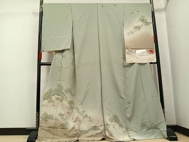 平和屋着物●京加賀友禅 百貫達雄 訪問着 加賀の四季 飛鳥松文 暈し染め 丹後ちりめん 仮絵羽 正絹 逸品 未使用 AABJ7241ph