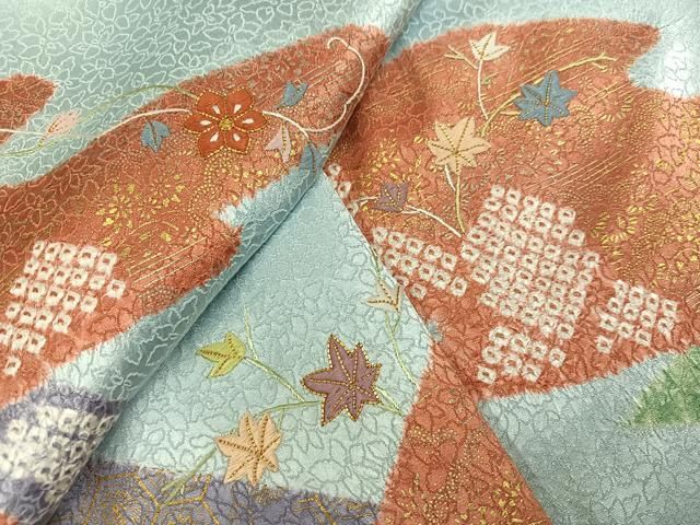 平和屋着物○訪問着 駒刺繍 絞り 吉祥花文 金彩 正絹 逸品 AABJ6205ph