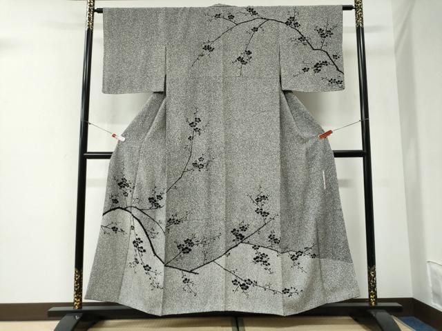 平和屋着物○二代目 川村久太郎 訪問着 枝梅文 たたき染め 黒地 正絹