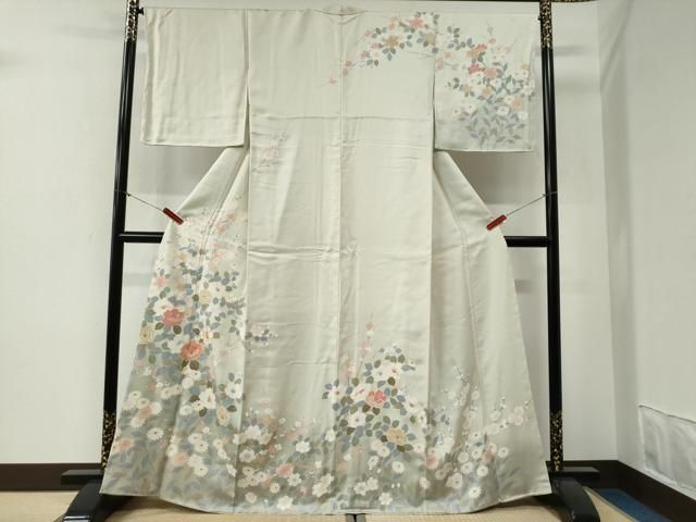 平和屋着物●訪問着　駒刺繍　草花文　金彩　正絹　逸品　未使用　CABG1180yc