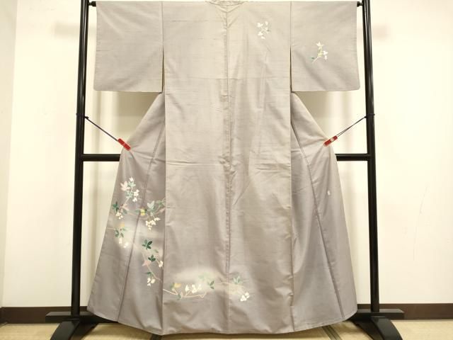 平和屋着物●訪問着　白山紬地　枝花文　暈し染め　正絹　逸品　DABG3765du