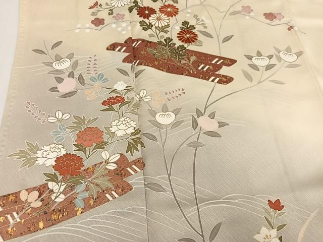 平和屋着物○訪問着 駒刺繍 花筏文 暈し染め 金彩 正絹 逸品