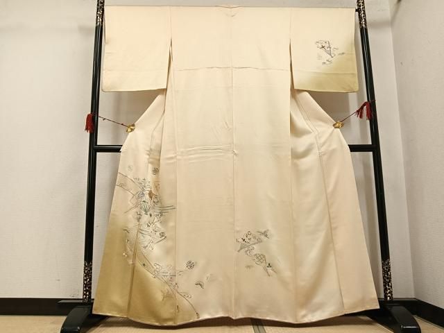 平和屋着物●訪問着　中国三大刺繍　スワトウ刺繍　汕頭刺繍　総刺繍　飛鶴扇面花宝尽くし　正絹　逸品　AABJ3948ph