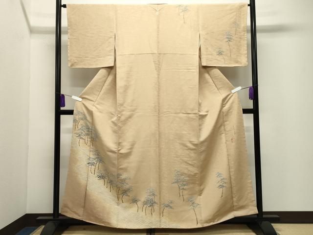 平和屋着物●草木染友禅作家　小山仁郎　訪問着　立波枝松文　暈し染め　金彩　金通し地　正絹　逸品　未使用　CABG4781gh
