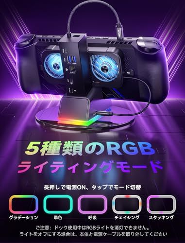 JSAUX RGB ドッキング ステーション (ROG Ally X/ROG Ally/Steam Deck/Legion Go対応)、7-in-1 ドック (HDMI 4K@120Hz、ギガビット イーサネット、デュアル USB & USB 2d159da0