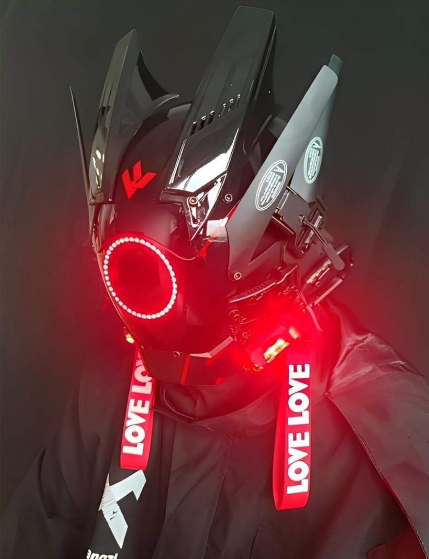 [Flatland] サイバーパンク マスク コスプレ サイバーマスク ヘルメット 仮面 LEDライト付き ハロウィン クリスマス イベント 仮装 (レッド) [レッド]
