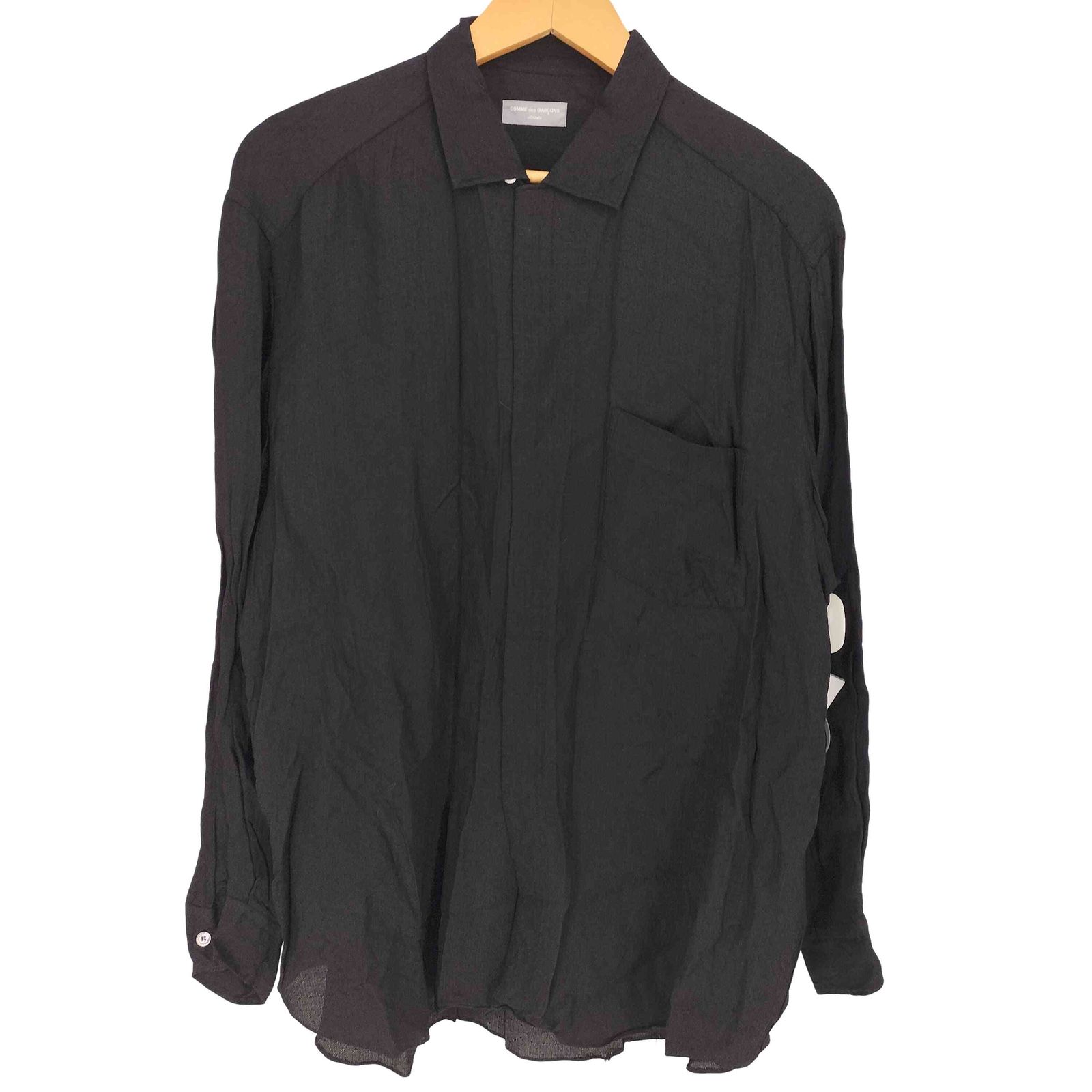 コムデギャルソンオム COMME des GARCONS HOMME 90S 銀タグ 田中オム ヘリンボーン シアー ステンカラー 比翼 オープンカラー シャツ メンズ 表記無