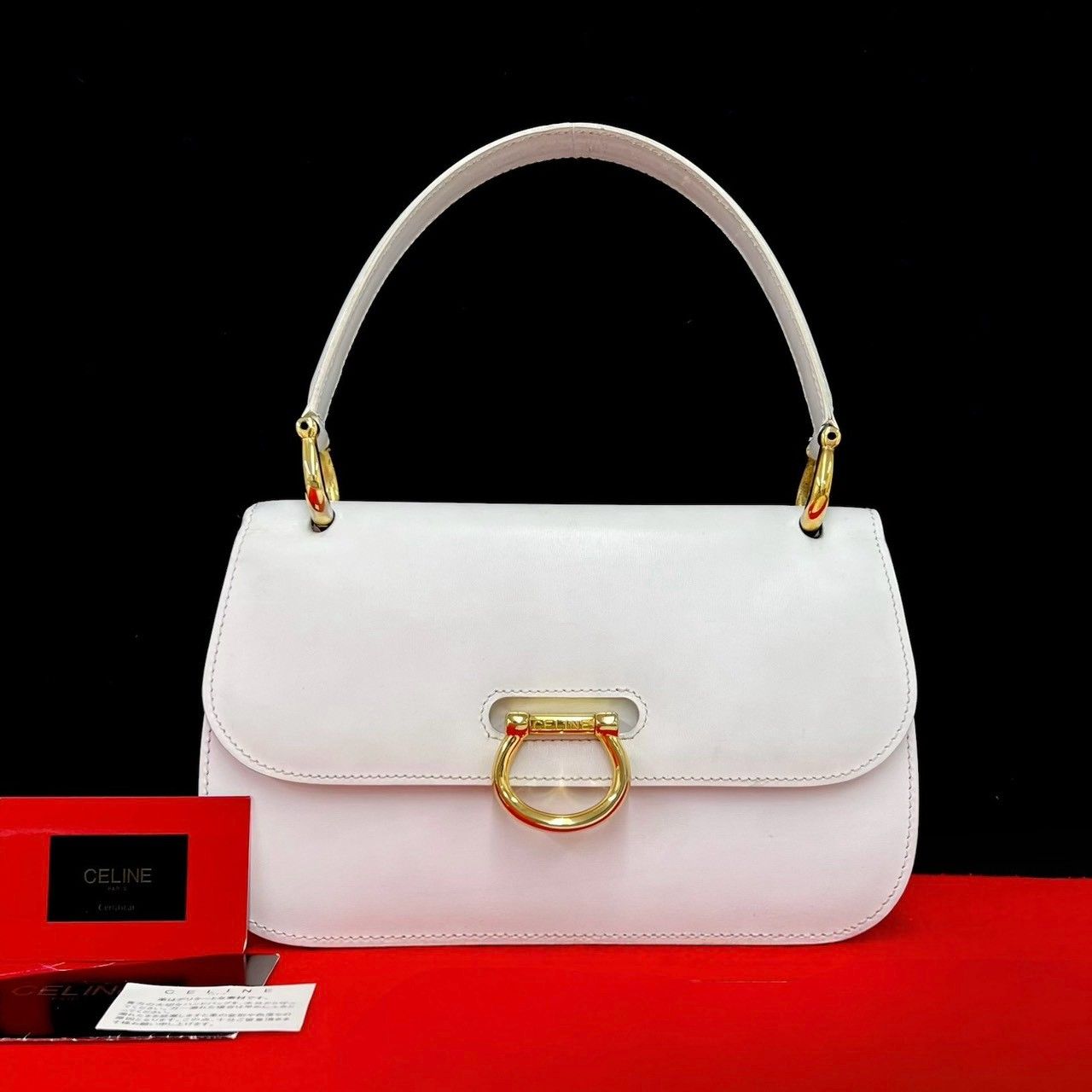 極 美品 CELINE セリーヌ ヴィンテージ ロゴ ガンチーニ 金具 レザー