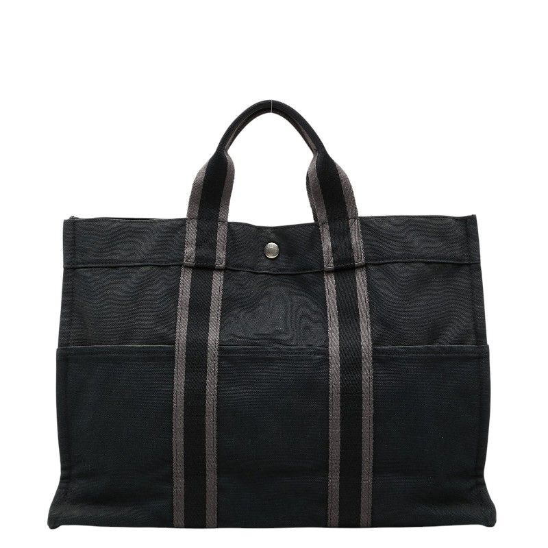 エルメス フールトゥMM トートバッグ ハンドバッグ ブラック グレー コットン レディース HERMES【252-79819】