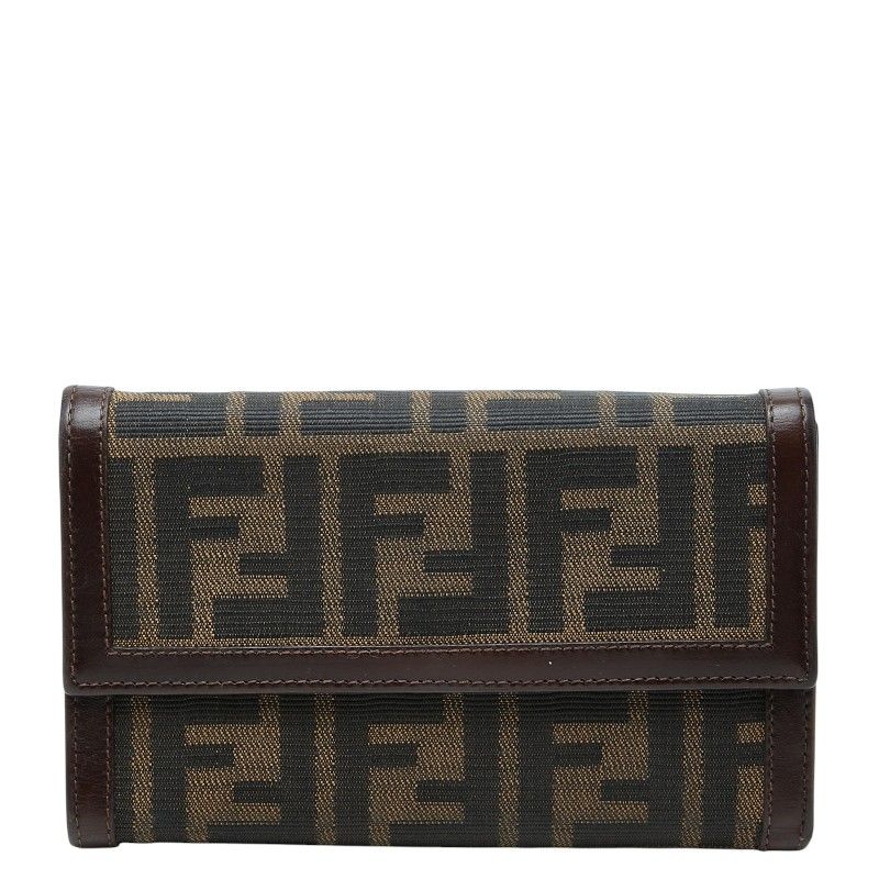 フェンディ ズッカ 長財布 2804-30858 ブラウン キャンバス レザー レディース FENDI【1-0279904】