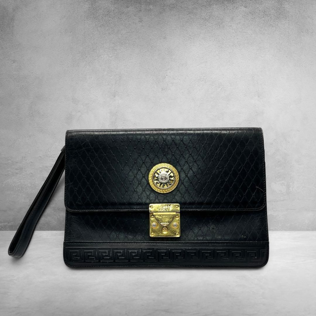 GIANNI VERSACE サンバースト クラッチバッグ レザー 黒 3337