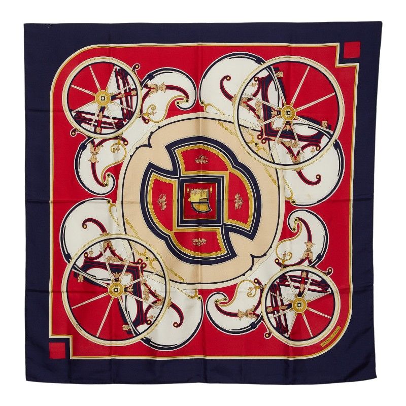 エルメス カレ90 WASHINGTON'S CARRIAGE ジョージワシントンの馬車 スカーフ ネイビー マルチカラー シルク レディース HERMES【252-83202】