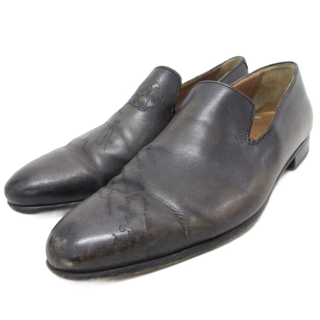 ベルルッティ Berluti カーシヴ ガレ CURSIVE GALET カリグラフィスクリット ローファー モカシン スリッポン レザー 皮革 6.5 こげ茶 ■IBO100