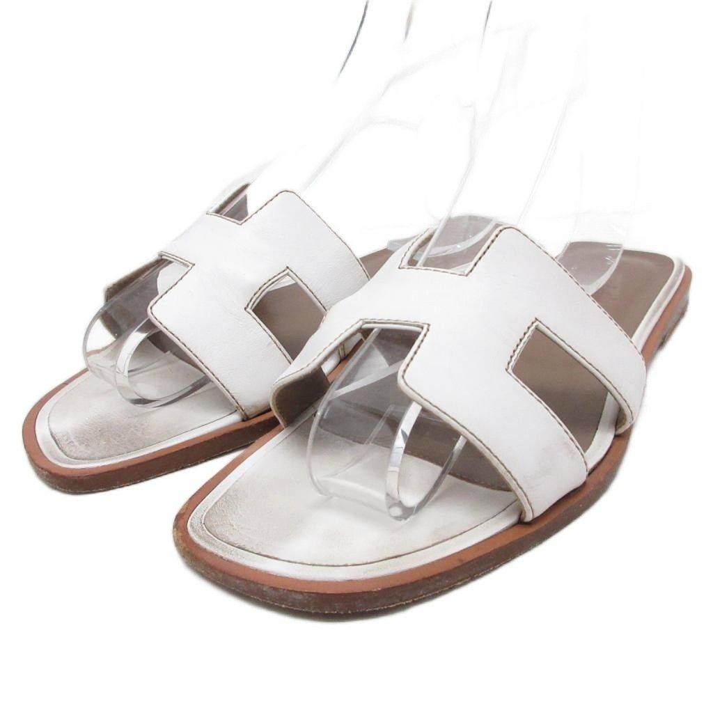 エルメス HERMES オラン ORAN サンダル ミュール Hロゴ レザー 皮革 36 白 ホワイト ■IBO101