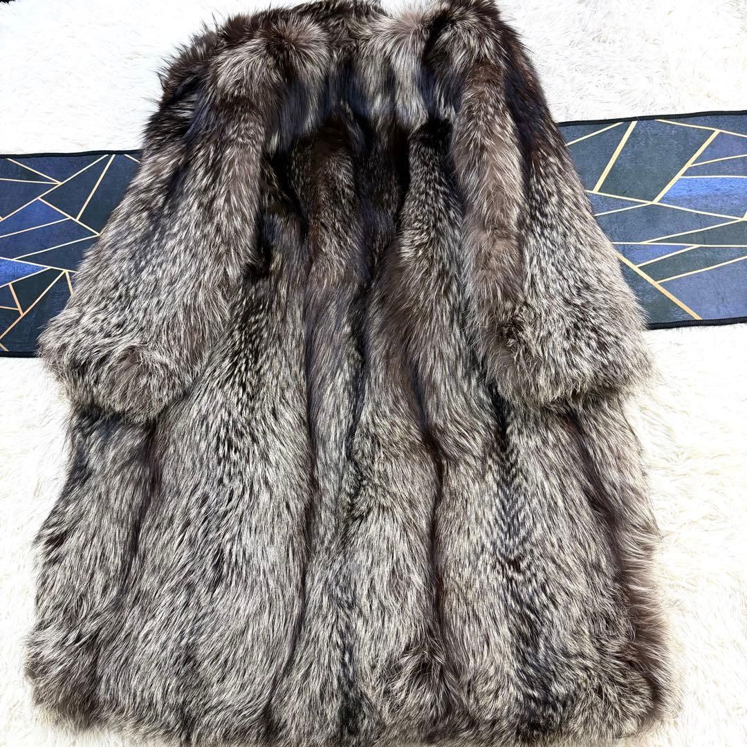 着丈 114cm シルバーフォックス ロングコート 本毛皮 リアルファー 