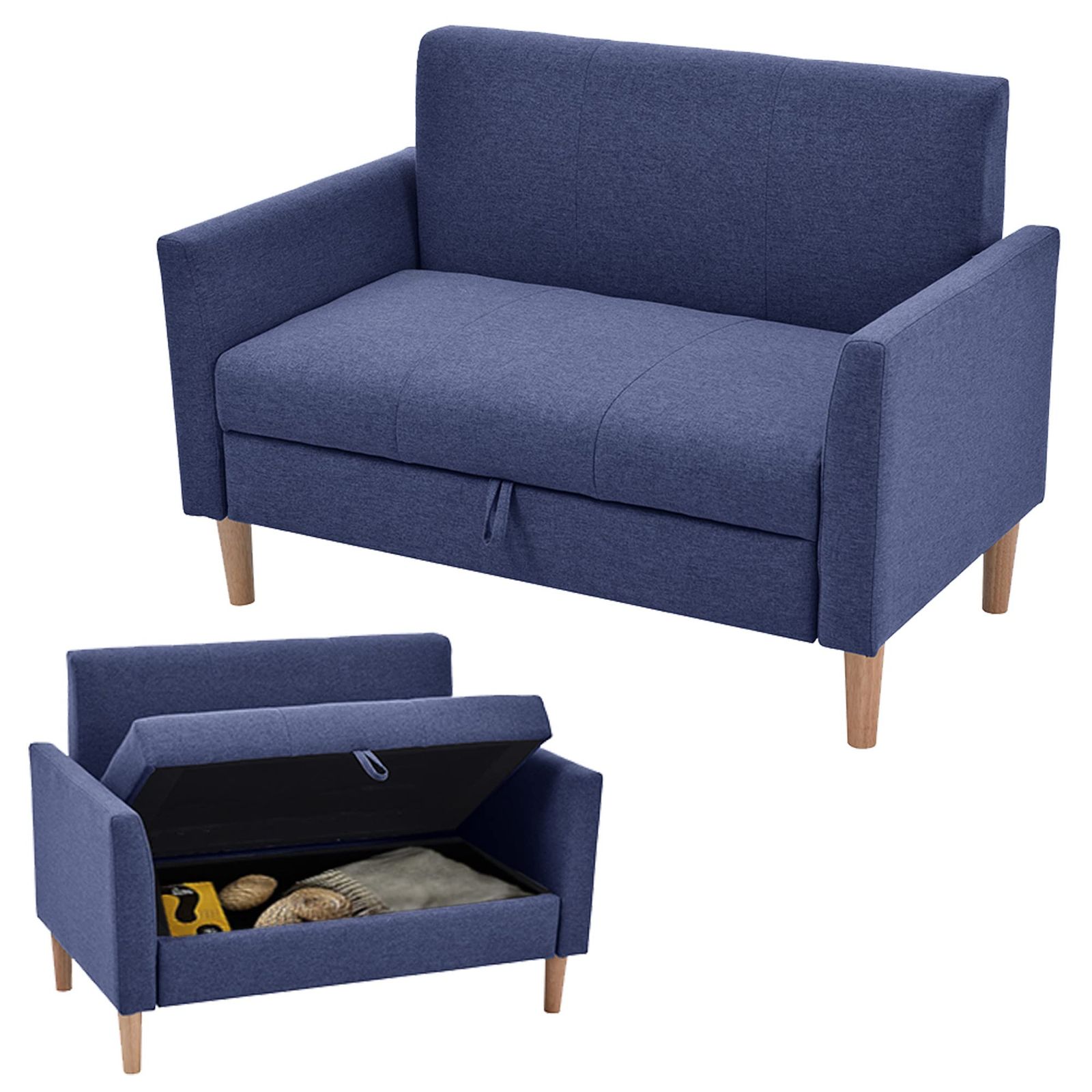 ソファー ソファ 2人掛け 収納付き 二人掛け 肘付き 二人がけソファー 二人掛け sofa 一人暮らし 2人掛けソファ 2人がけ 幅106cm (タイプ A：ブルー)ｍａ 18,192円