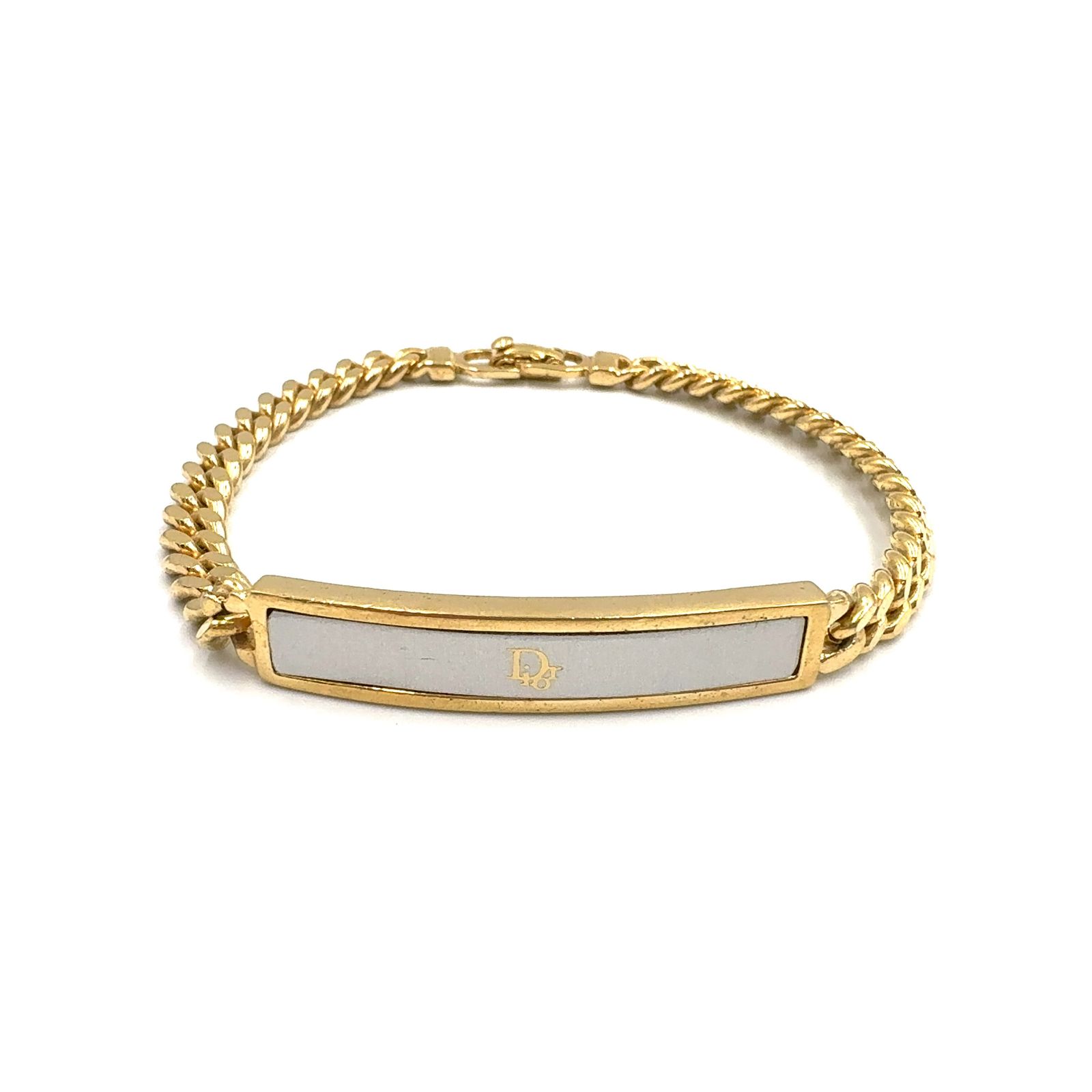 【新着】Christian Dior ロゴ プレート メタル、GP ゴールド、シルバー ブレスレット