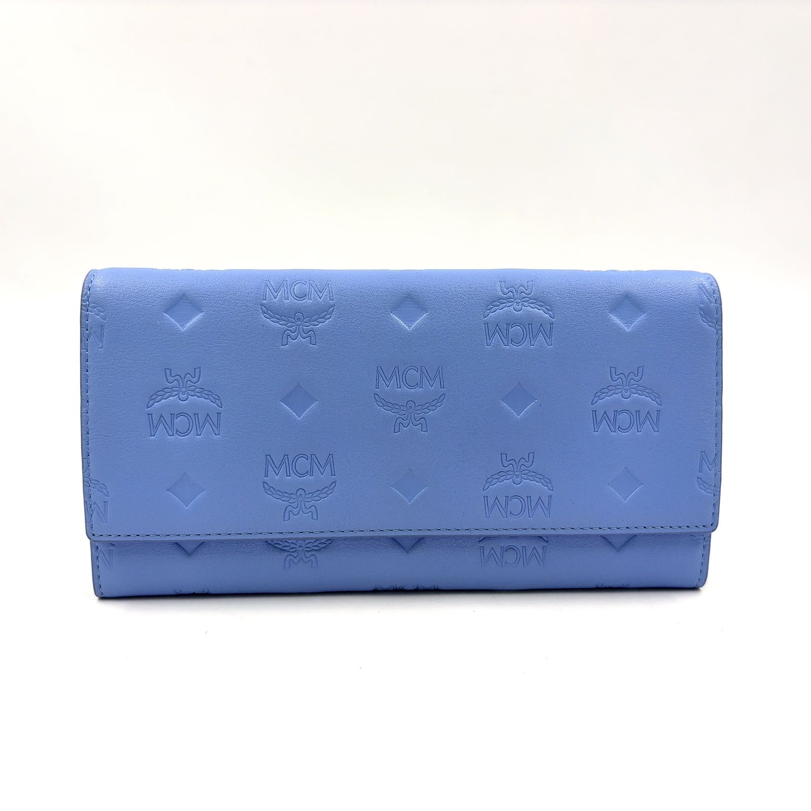 【新着】MCM Aren コンチネンタル レザー ライトブルー 長財布 ゴールド MYLDATA08