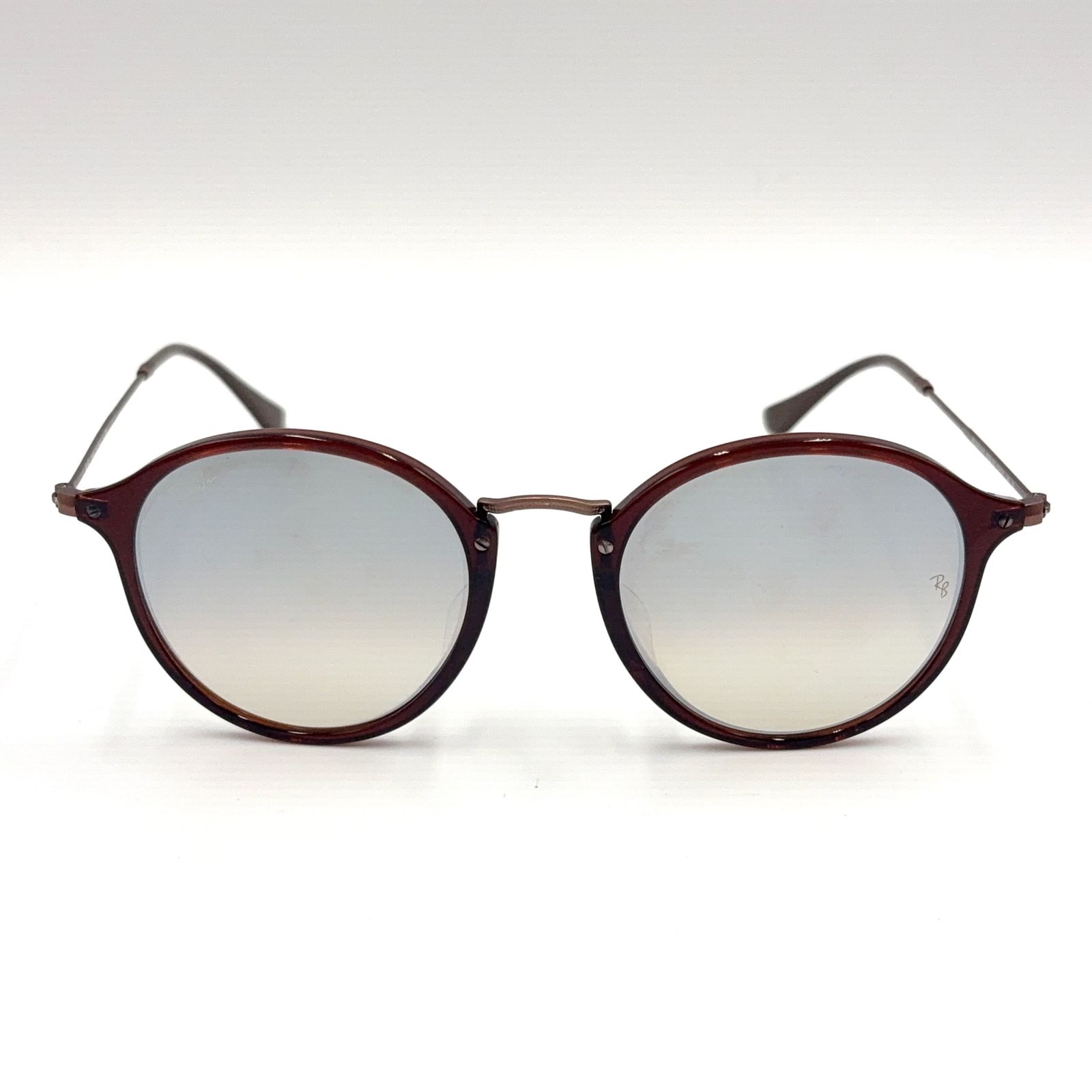 【新着】Ray-Ban ラウンド フレック アセテート、プラスチック、メタル ブラウン、ライトブルー サングラス RB2447NF・6256/9U