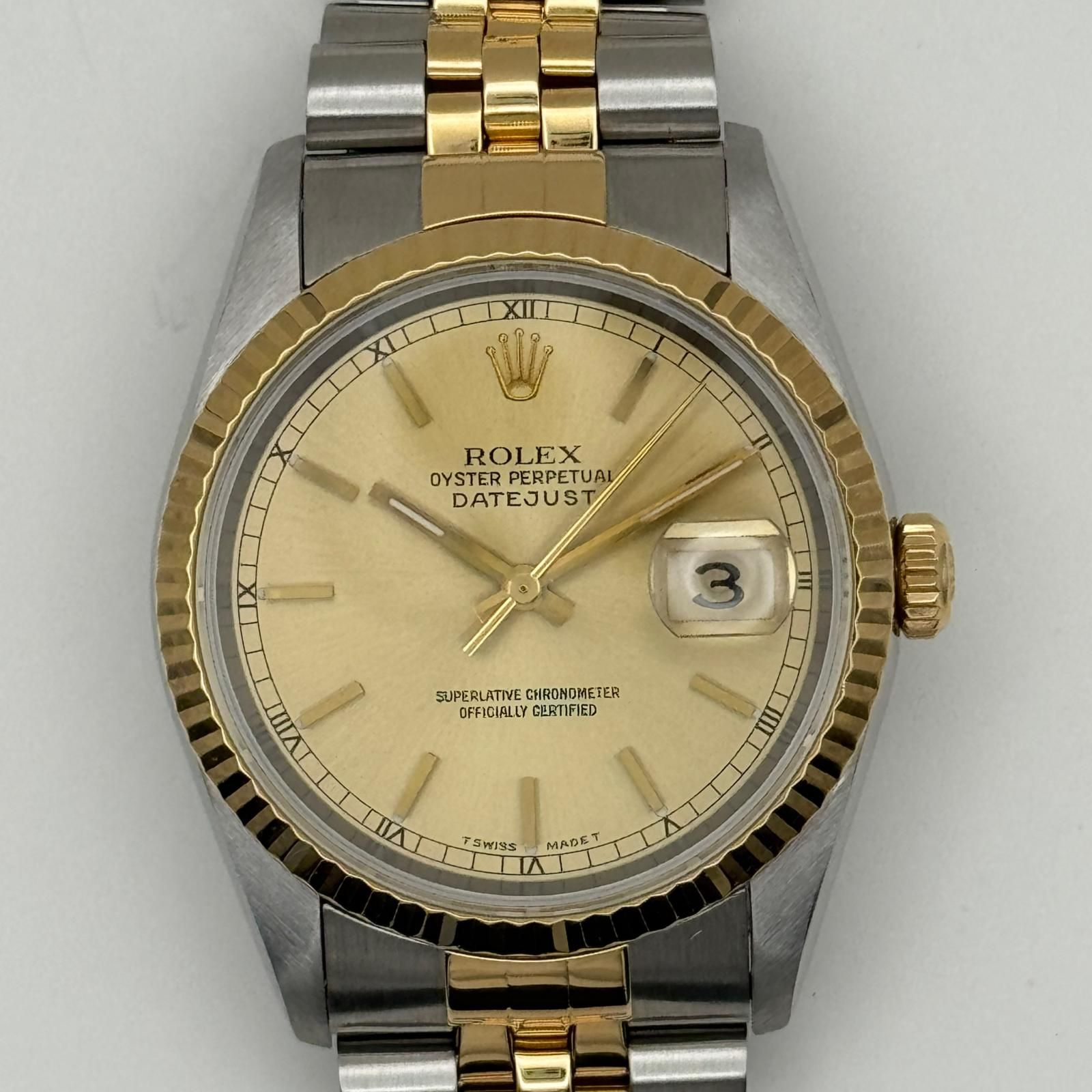 ★3日以内返品可★ 美品 ROLEX ロレックス SS×YG デイトジャスト 自動巻き シャンパン文字盤 W973559 ギャランティ付 16233 腕時計 ゴールド ステンレス ゴールド メンズ