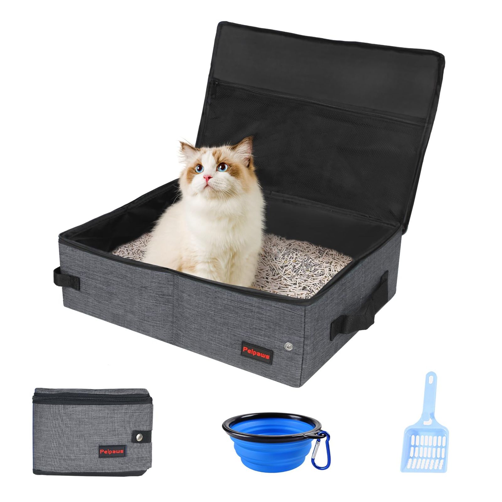 折りたたみ猫トイレ 蓋付き L サイズ 50×40×15cm ポータブル猫用トイレ