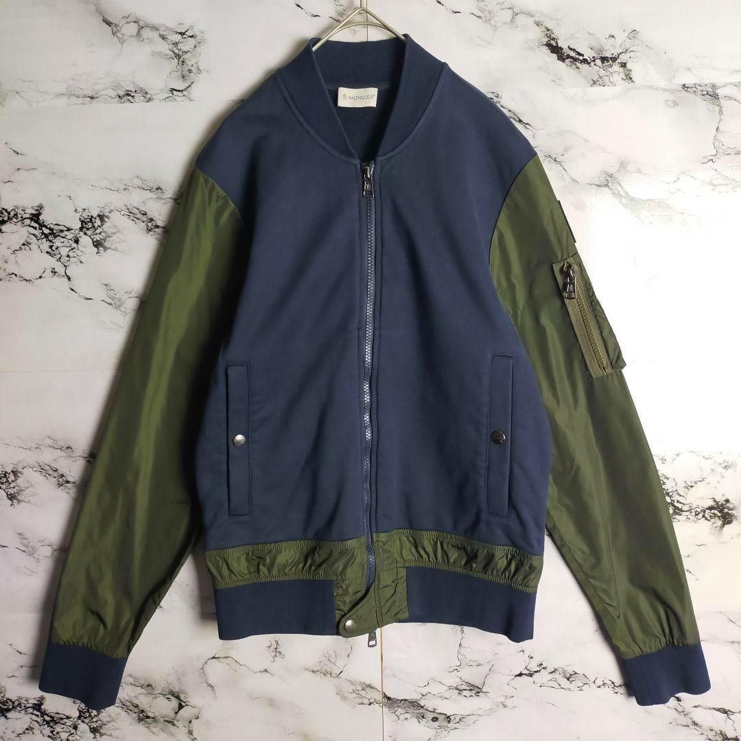 MONCLER モンクレール 異素材 ブルゾン S 紺 カーキ 袖ワッペン ロゴ