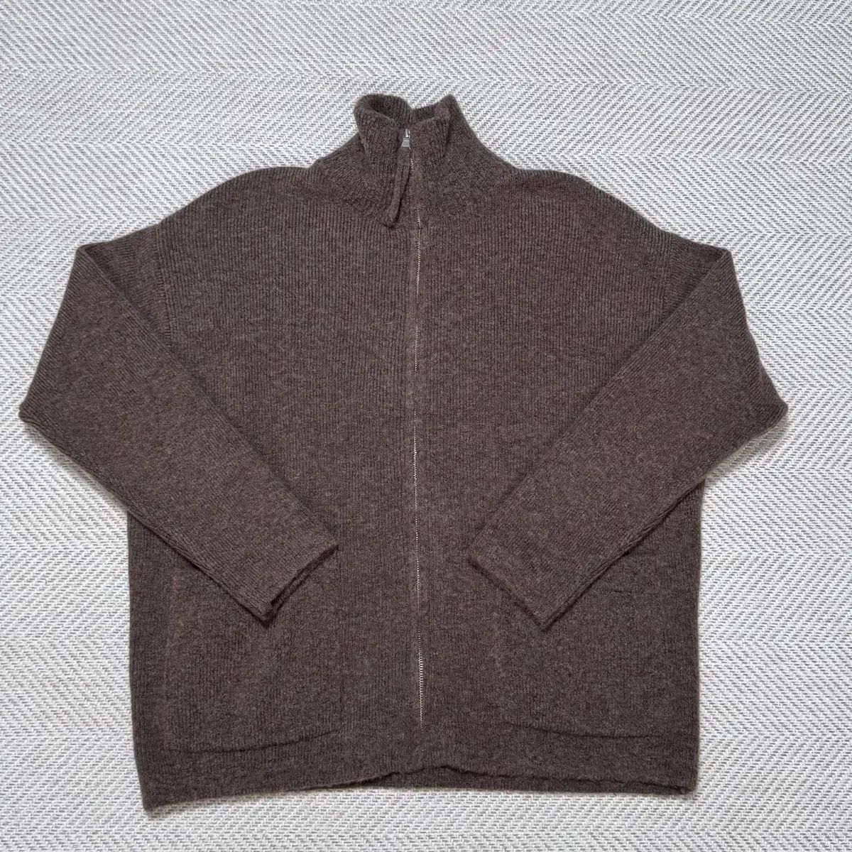 (L-XL) ザラ ブラウン ニット ジップアップ 新品