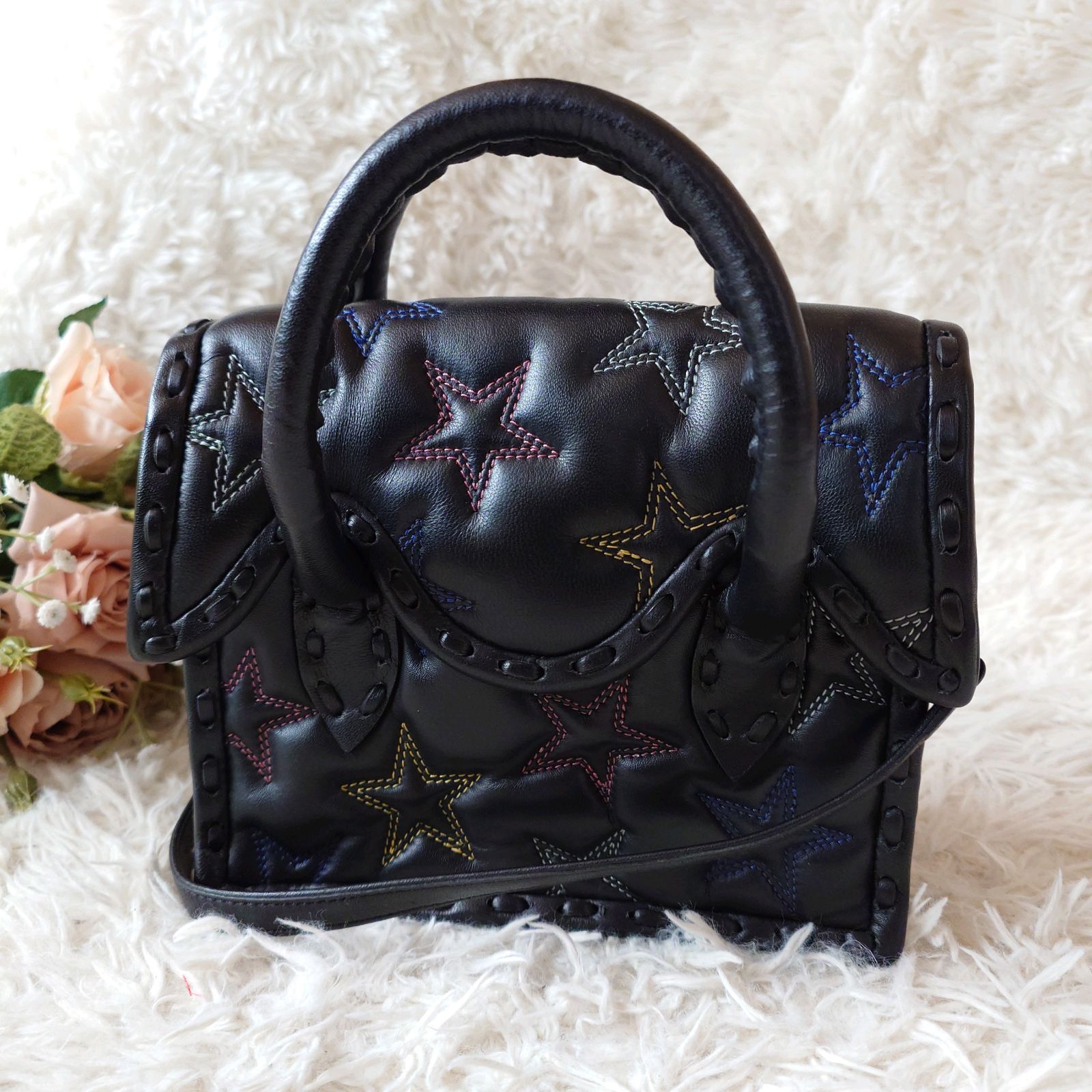 ​【美品】Carving Tribes カービングトライブス スター刺繍 星 キルティング ハンドバッグ 2way ブラック 7,448円