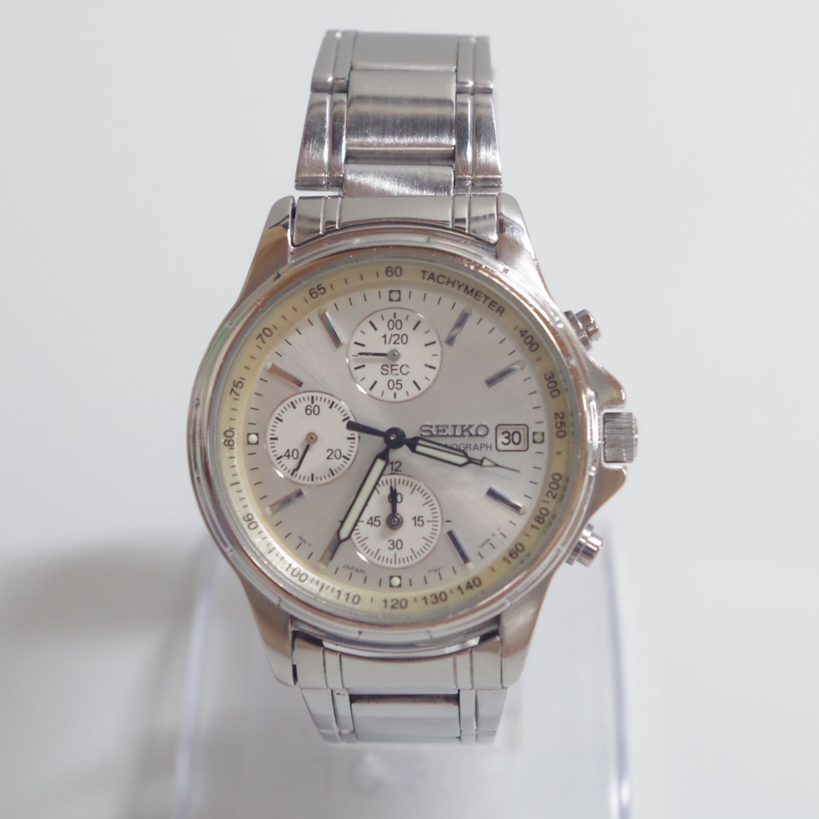 A7611 SEIKO 7T92-0BA0 クロノグラフ 稼働品 タキメーター メンズ腕時計