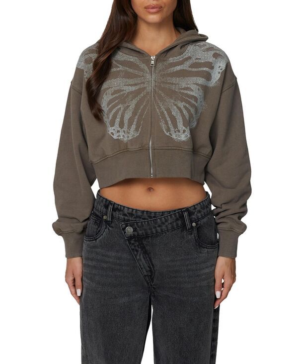 グッドフォーナッシング レディース アウター パーカー・スウェット クロップド Good For Nothing Womens Cropped Zipped Silhouette Hoodie Bro