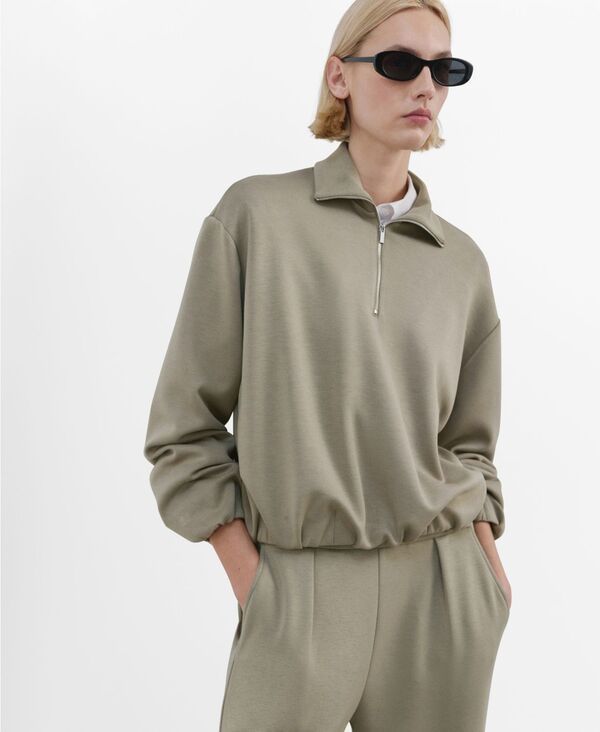 マンゴ レディース アウター パーカー・スウェット ハイネック シャツ MANGO Womens High Neck Balloon Sweatshirt Khaki カーキ