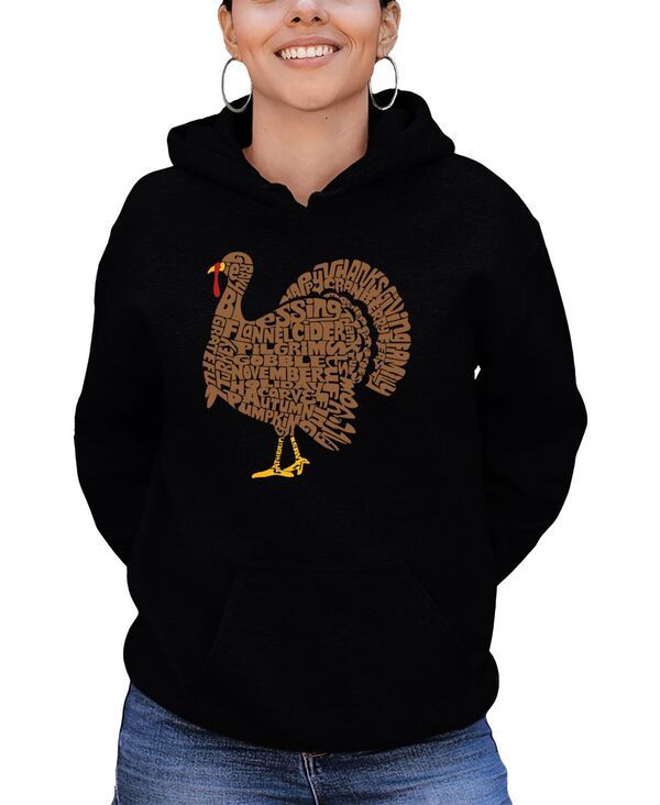 エルエーポップアート レディース アウター パーカー・スウェット シャツ LA Pop Art Womens Thanksgiving Turkey Word Art Hooded Sweatshir
