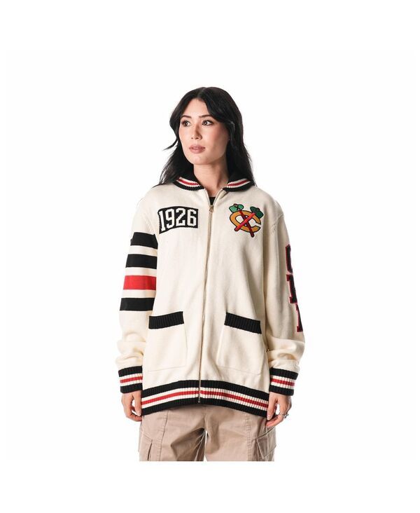 ザワイルドコレクティブ メンズ アウター ニット・セーター The Wild Collective Mens and Womens Cream Chicago Blackhawks Jacquard