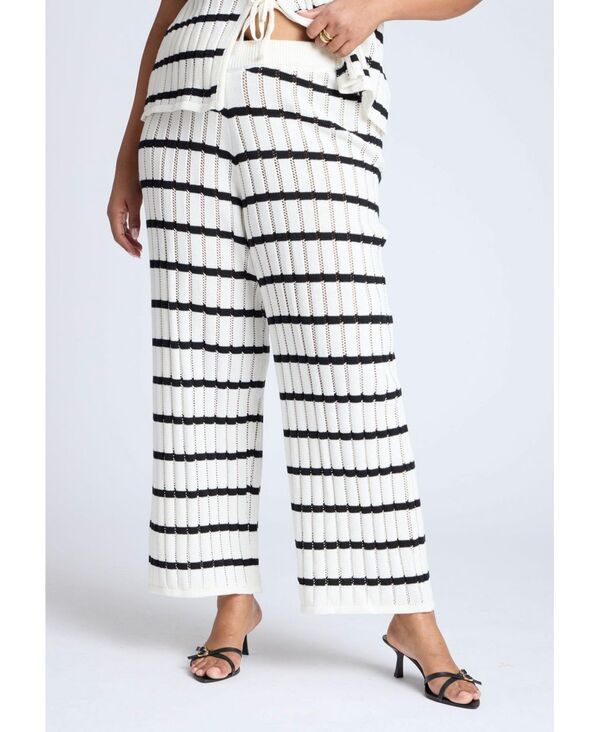 エロクイ レディース アウター ニット・セーター ELOQUII Womensweater Pull On Pant Horizontal stripe arctic wolf ストライプ