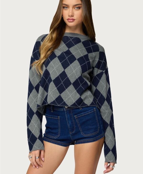 アディクテッド レディース アウター ニット・セーター Edikted Womens Prep Girl Argyle Knitop Darkgraymelange グレー 14,415円