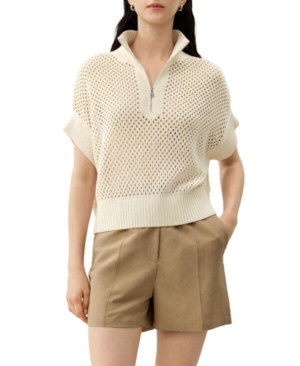 リリーシルク レディース アウター ニット・セーター LILYSILK Womens Toscana Pointelle Knit HalfZip Sweater Lily white ホワイト 45,370円