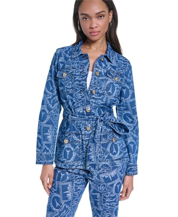 カール ラガーフェルド レディース アウター ジャケット・ブルゾン プリント デニム KARLAGERFELD PARIS Womens AllOver Print Denim Trench Jack