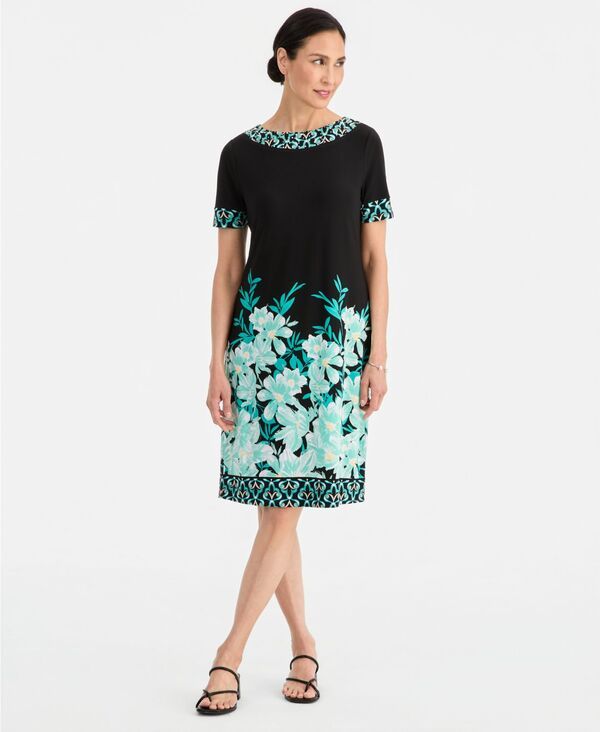 ジェイエムコレクション レディース ボトムスカート プリント ニット JM Collection Womens Printed Border Embellished BoatNecknit Dress