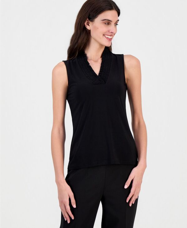 アンクライン レディース トップス シャツ Vネック ノースリーブ シャーリング Anne Klein Womensleevelessmocked VNeck Top Anne Black ブラック