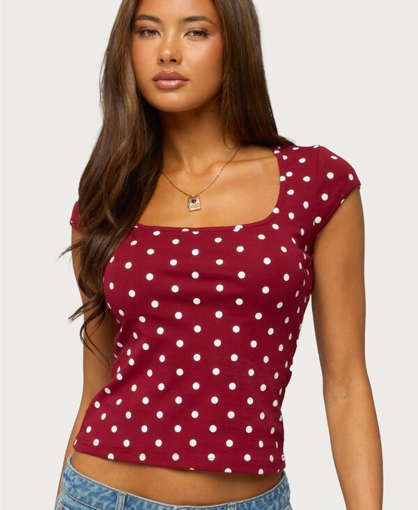アディクテッド レディース トップス シャツ ドット柄 ドット Edikted Womens Mookie Square Neck Polka Dotop Burgundyandwhite ホワイト 9,610円