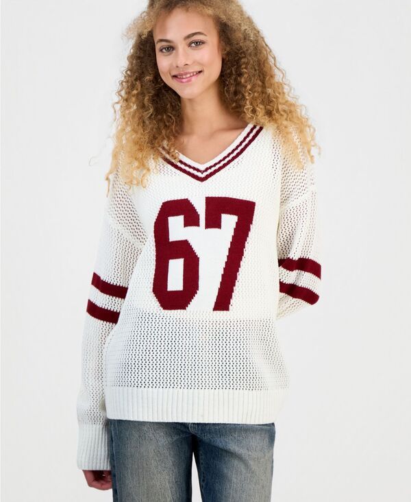 マッデンガール レディース アウター ニット・セーター Madden Girl Juniors OpenKnit Varsity Sweater CreamBurgundy クリーム 7,285円