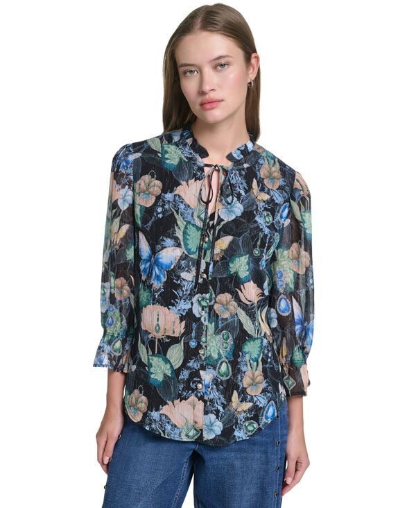 カール ラガーフェルド レディース トップス シャツ シフォン プリント フリル ブラウス KARLAGERFELD PARIS Womens Ruffle Collar Printed Chiffo 26,100円