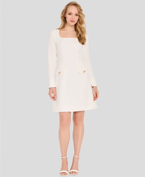 タハリエーエスエル レディース トップス ワンピース 長袖 Tahari ASL Womens LongSleeve Square Neck Dress White ホワイト