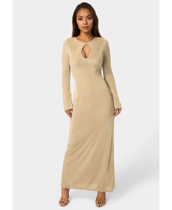 ベベ レディース トップス ワンピース マキシ Bebe Womens Long Sleeve Openeck Slinky Maxi Dress Nude