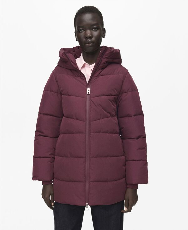 マンゴ レディース アウター コート MANGO Womens Hood Puffer Coat Maroon マルーン