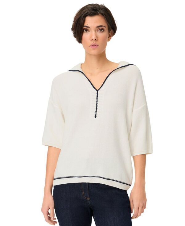 オルセン レディース アウター ニット・セーター ポロシャツ Olsen WomensplitNeck Polo Sweater Off white オフホワイト