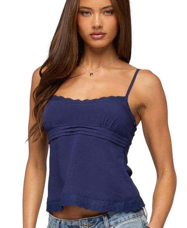 アディクテッド レディース トップス タンクトップ Edikted Womens Michal Eyelet Babydoll Tank Top Navy ネイビー
