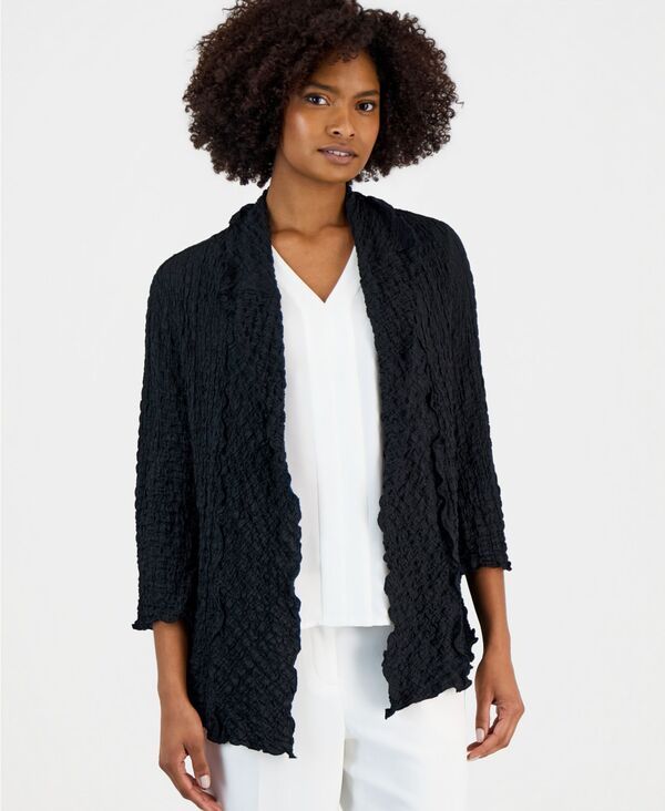 カスパール レディース アウター ジャケット・ブルゾン ニット Kasper Womens 34Sleeve Crinkle Knit OpenFront Jacket Black ブラック 13,121円